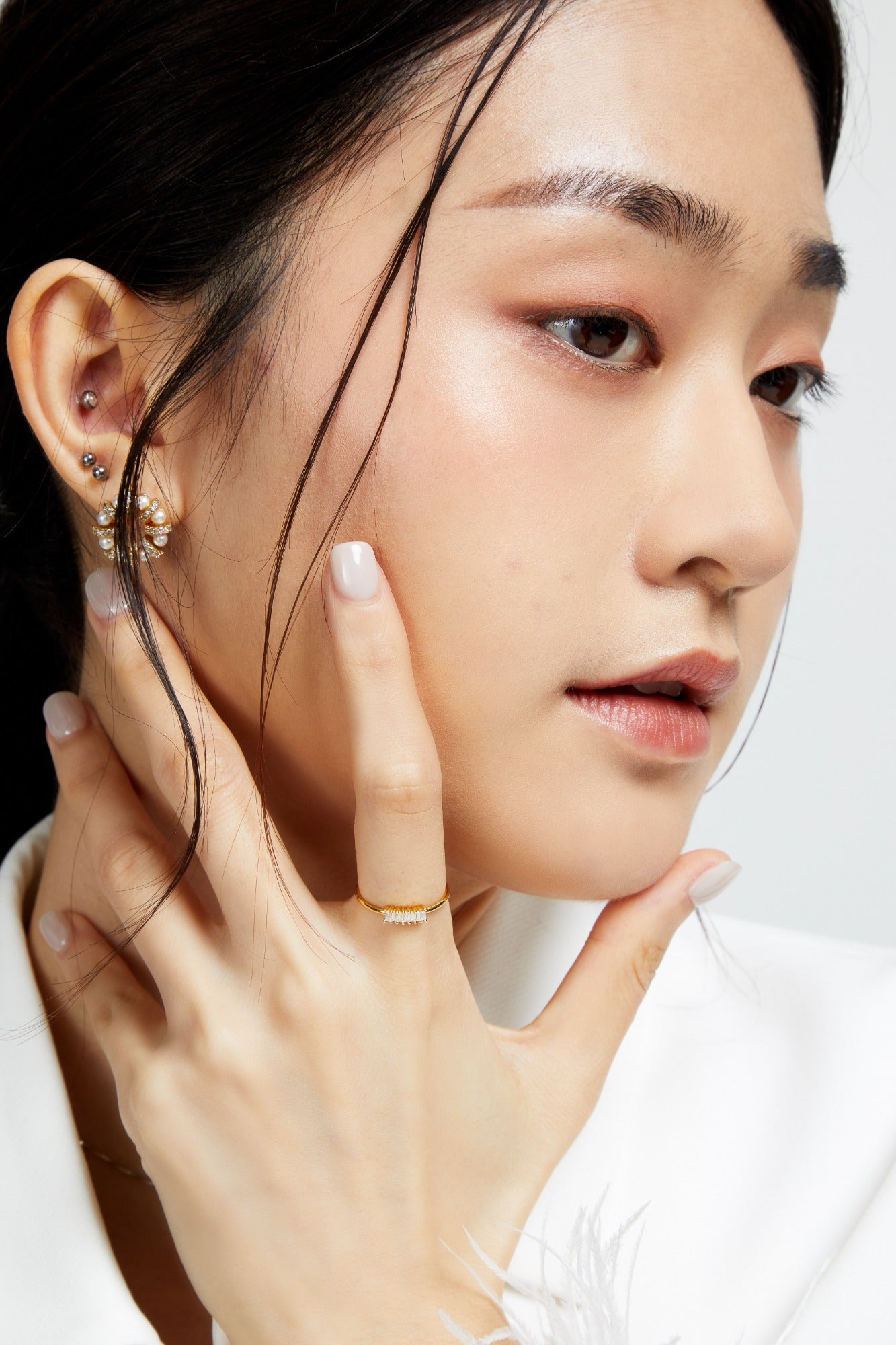 Baguette Stud Ring - 14K Gold