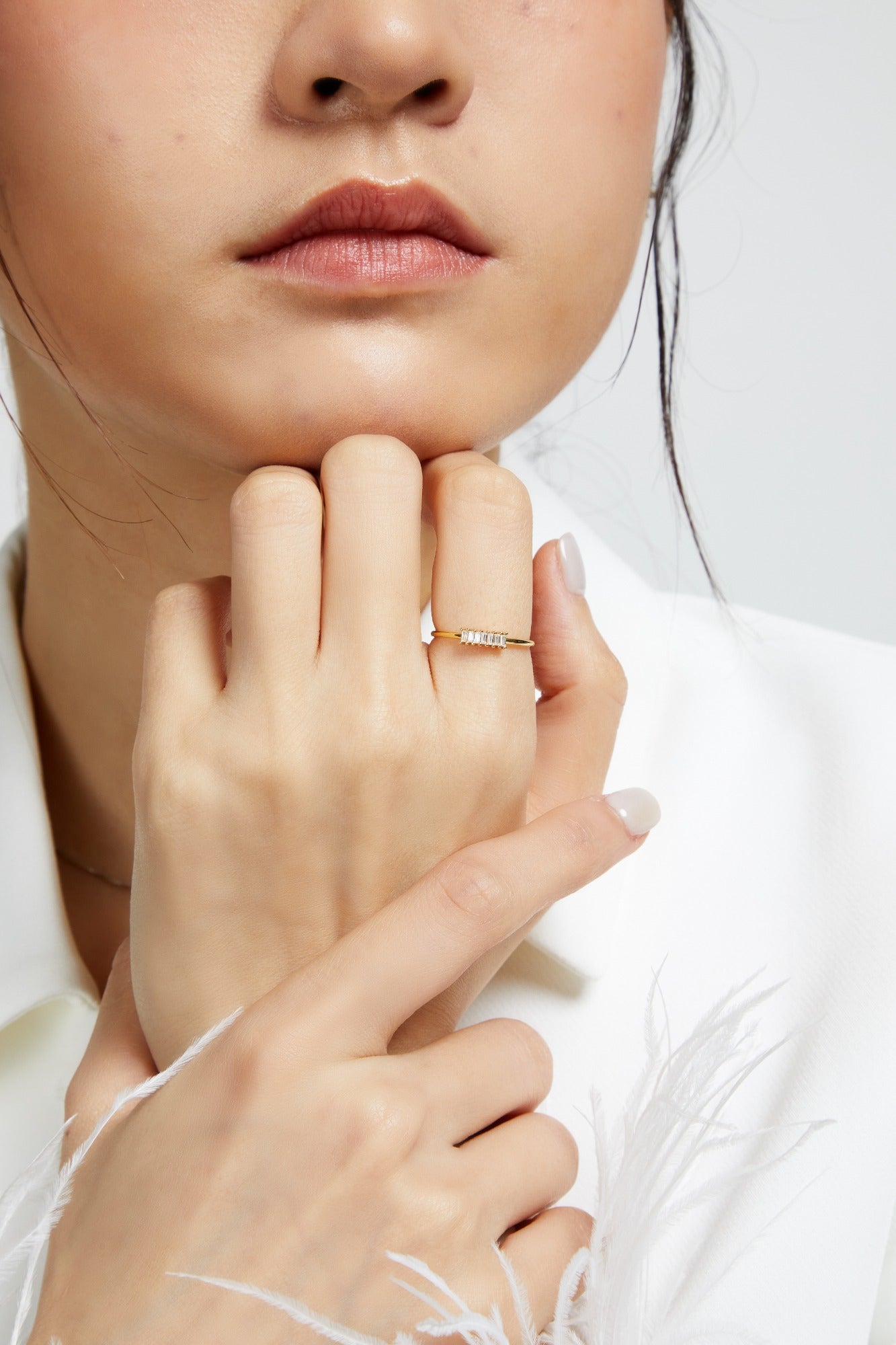 Baguette Stud Ring - 14K Gold